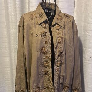 Chico's Tan Embroidered Bomber Jacket